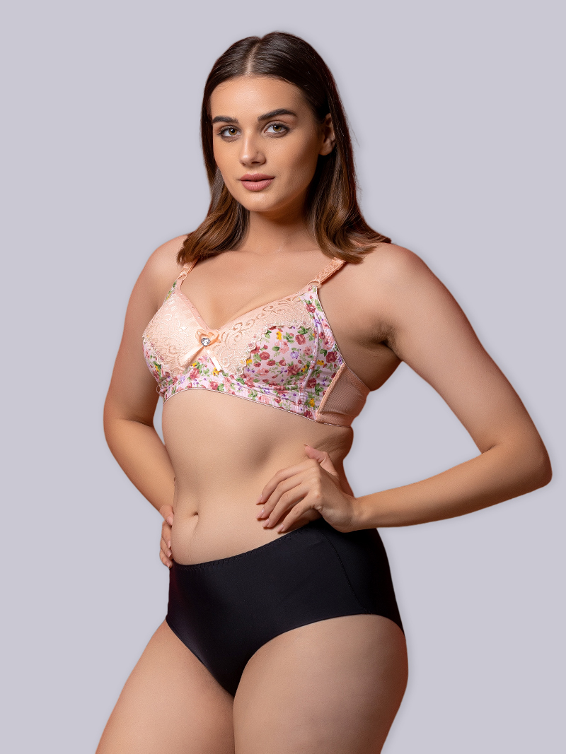 Floral Fun Lightly Padded Non-Wire Full Cup Bra in Peach | Bold & Bae Fashion